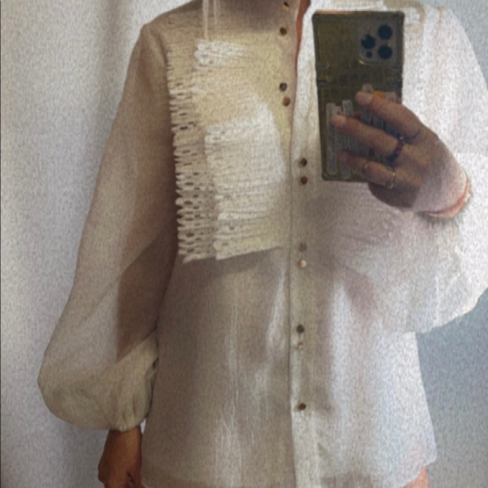 Women's White Ruffle Blouse - Picture 5 of 5